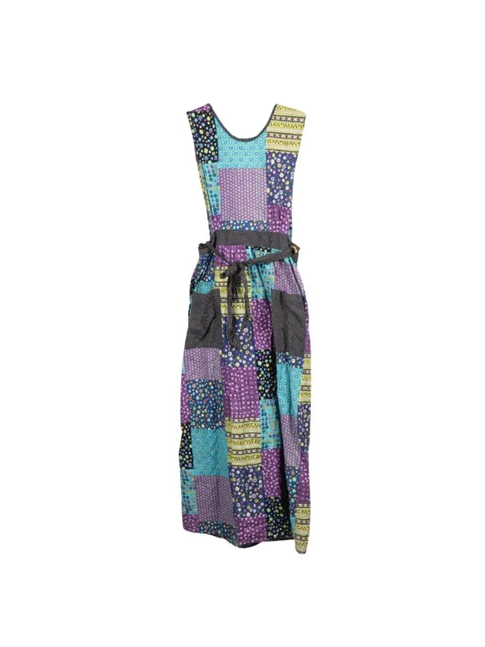 Design House VTG Apron Smock 70s Patchwork Purple Blue Green Japan Cottagecore